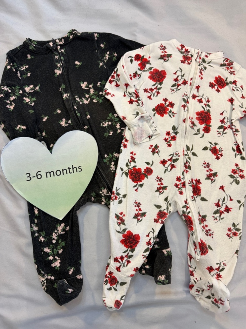 Old Navy - Set of 2 Floral One Piece Sleepers/foooties - White and Black